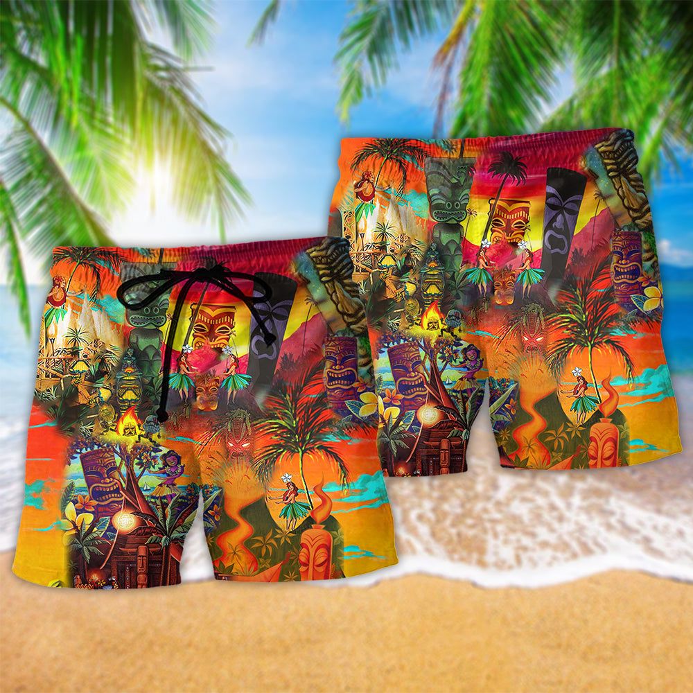 Tiki Hawaii Always Keeps Your Heart Color Trendy Aloha Hawaiian Beach Shorts