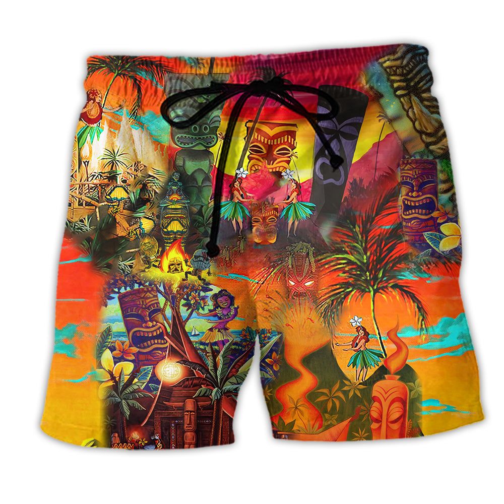 Tiki Hawaii Always Keeps Your Heart Color Trendy Aloha Hawaiian Beach Shorts