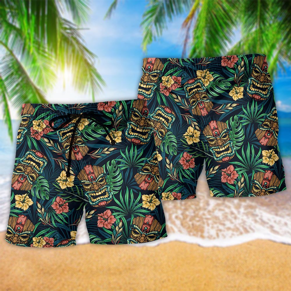 Tiki Hawaii Tropical Style Green Trendy Aloha Hawaiian Beach Shorts