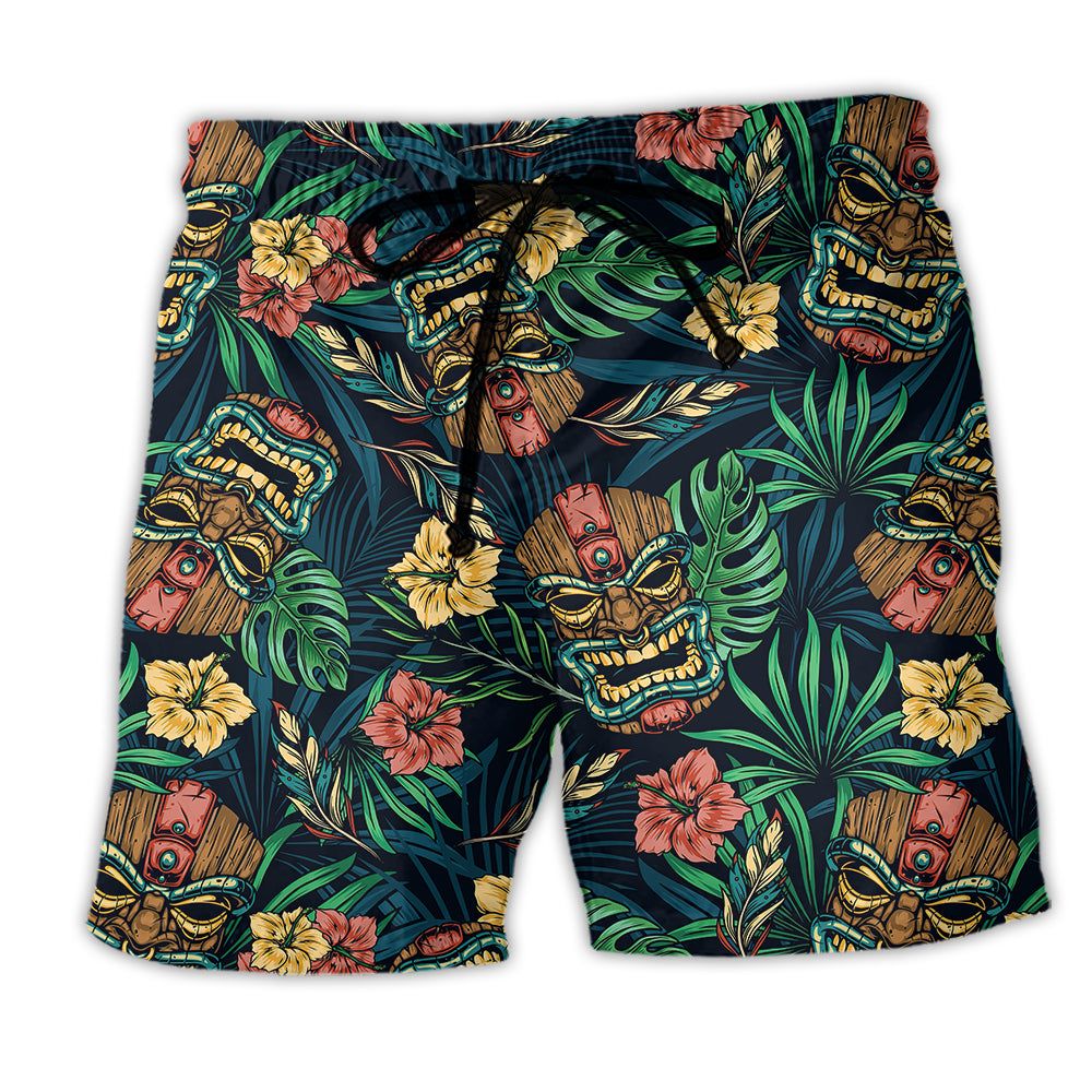 Tiki Hawaii Tropical Style Green Trendy Aloha Hawaiian Beach Shorts Tiki Hawaii Tropical Style Green Trendy Aloha Hawaiian Beach Shorts