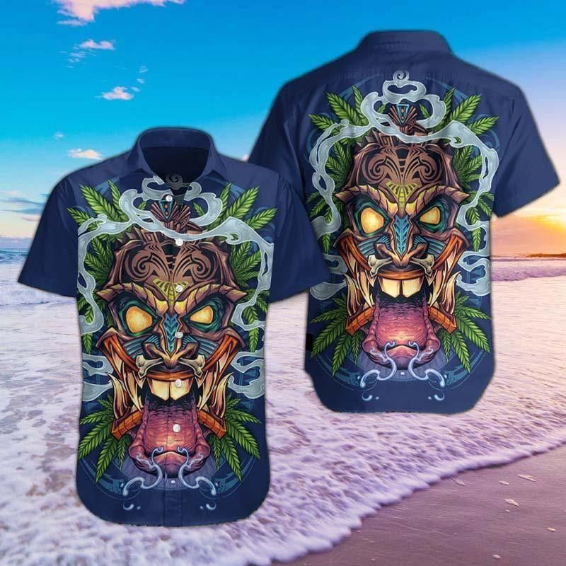 Tiki Head Hawaiians Navy Awesome Design Trendy Hawaiian Shirt