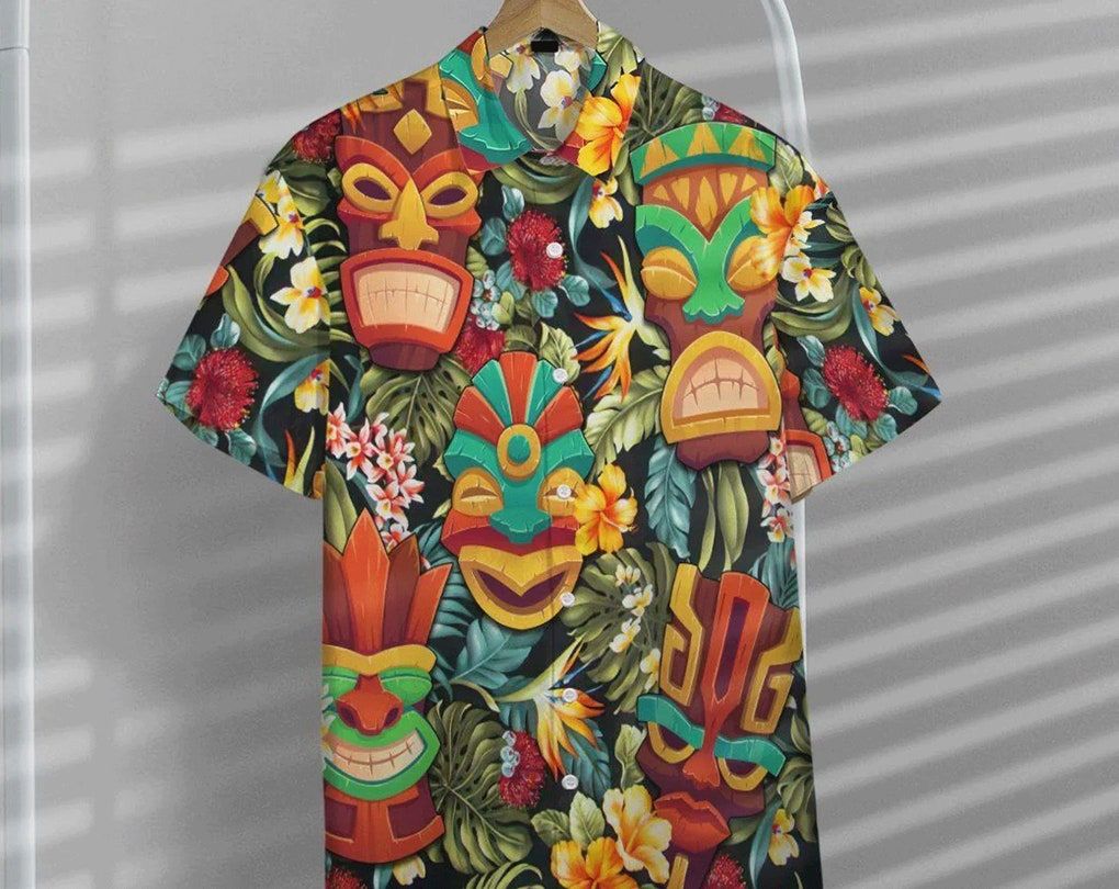 Tiki Head Trendy Hawaiian Shirt, Aloha Hawaii T-Shirt, Hawaii Shirt Party Summer, Beach Party Shirts As Holiday Gifts, Hawaiian Set Gift.