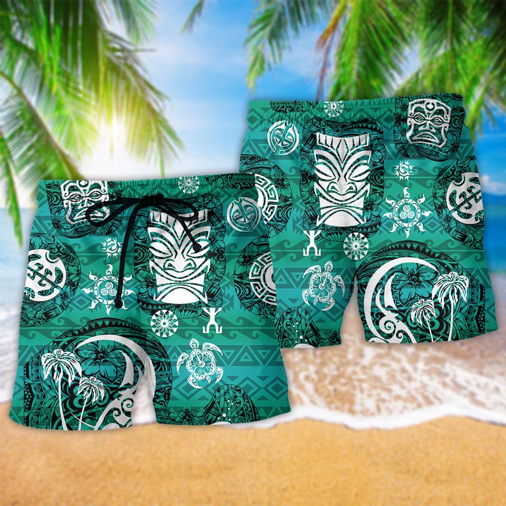 Tiki Love Turtle Geen Trendy Aloha Hawaiian Beach Shorts