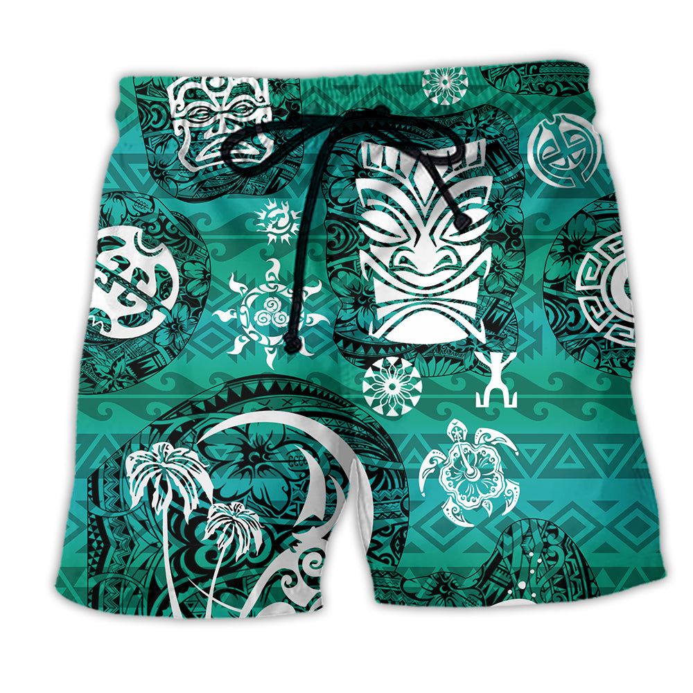 Tiki Love Turtle Geen Trendy Aloha Hawaiian Beach Shorts