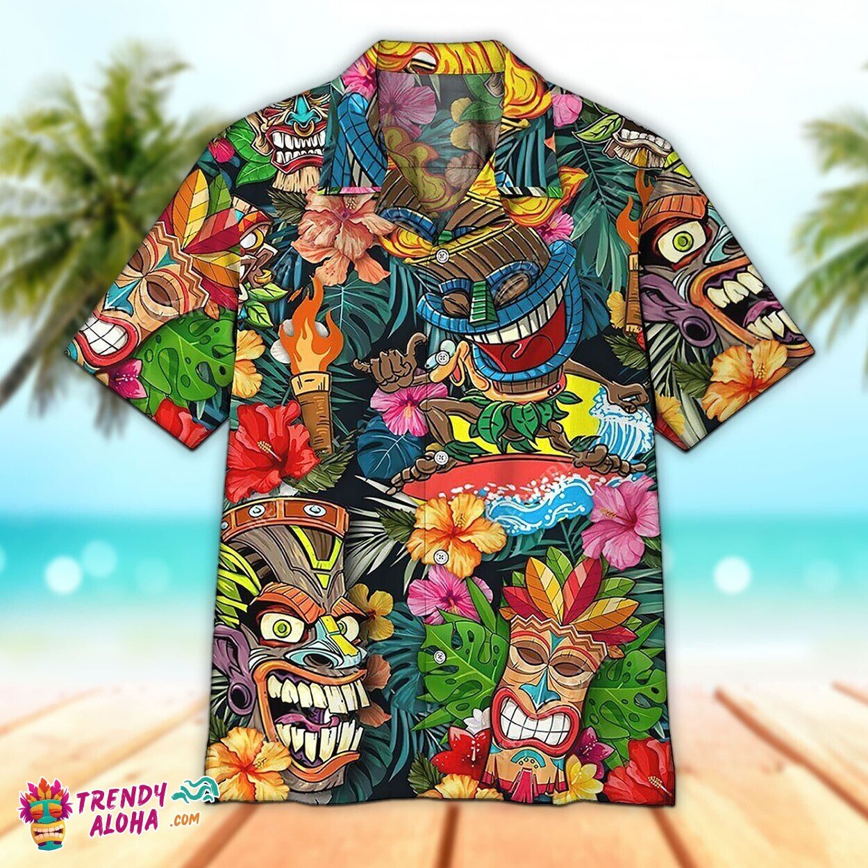 Tiki Magic Showcase Unisex Hawaiian Aloha Shirt Short Sleeve 3D Print