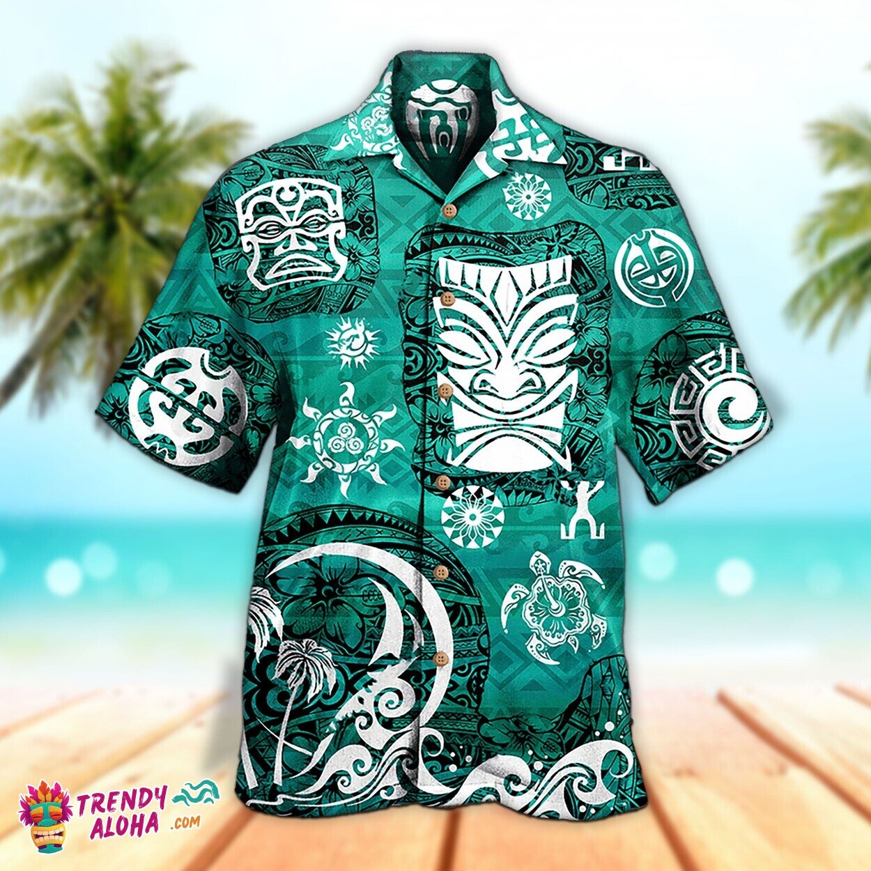 Tiki Mandala Sea Theme Unisex Aloha Hawaiian Short Sleeve Shirt