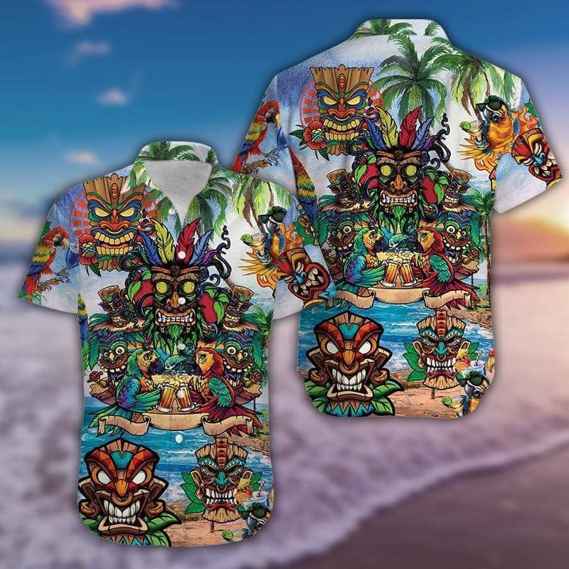 Tiki On The Beach Trendy Hawaiian Shirt