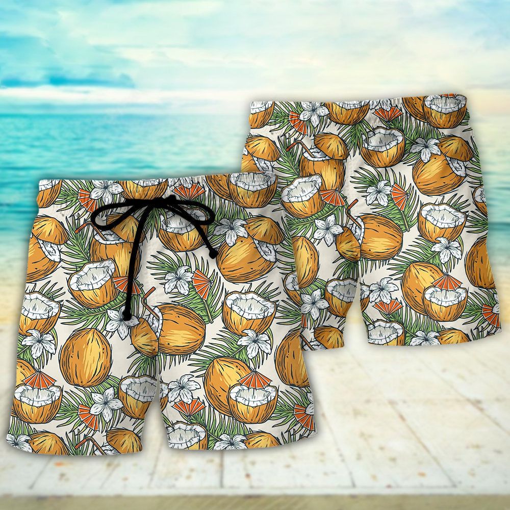 Tiki Tradition Tribal Mask And Coconut Tropical Trendy Aloha Hawaiian Beach Shorts