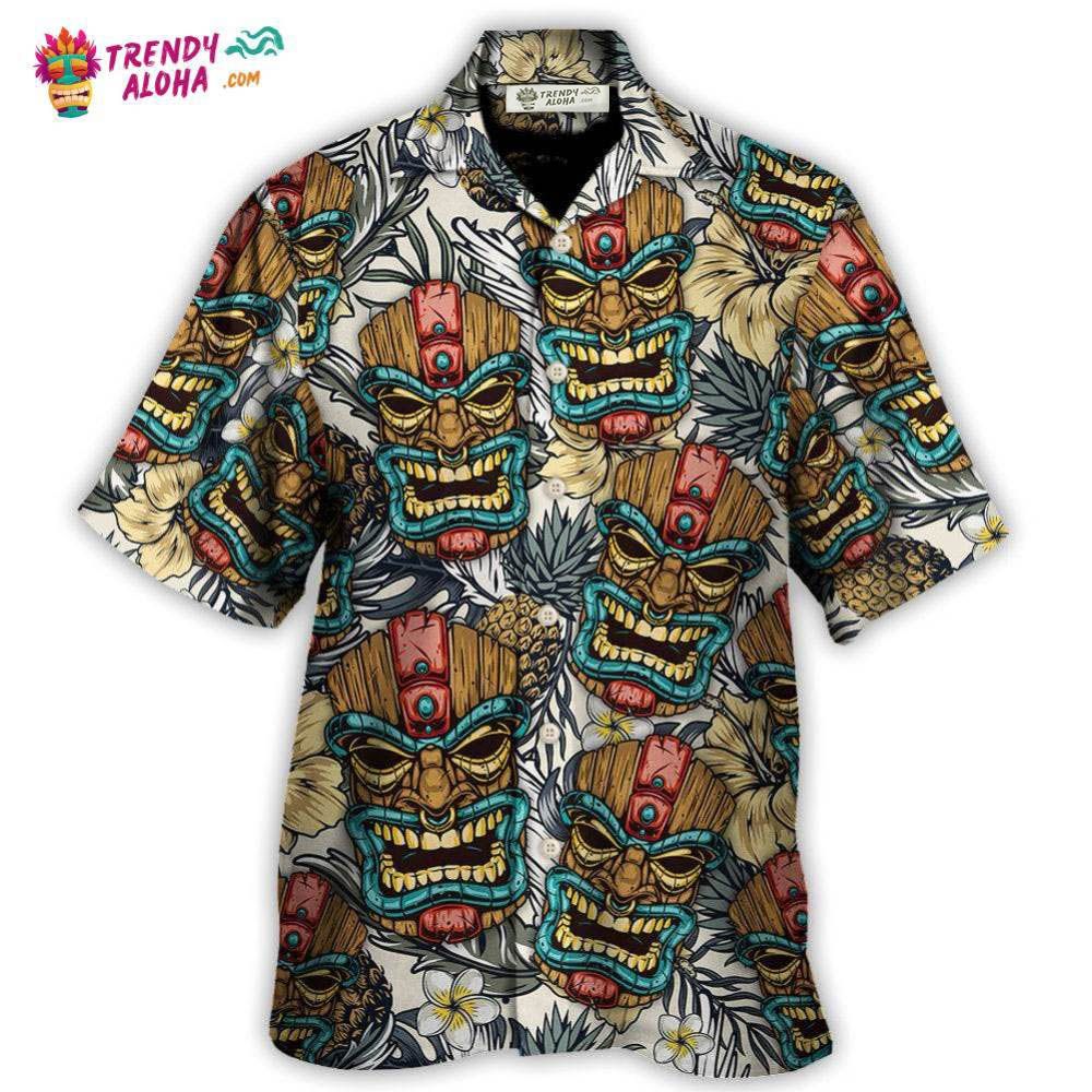 Tiki Tribal Mask With Tropical Leaves Hawaiian Shirt – Trendy Aloha Tiki Tribal Mask With Tropical Leaves Hawaiian Shirt – Trendy Aloha