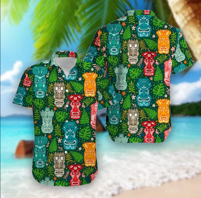 Tiki Tropical Green Aloha Hawaiian Shirt