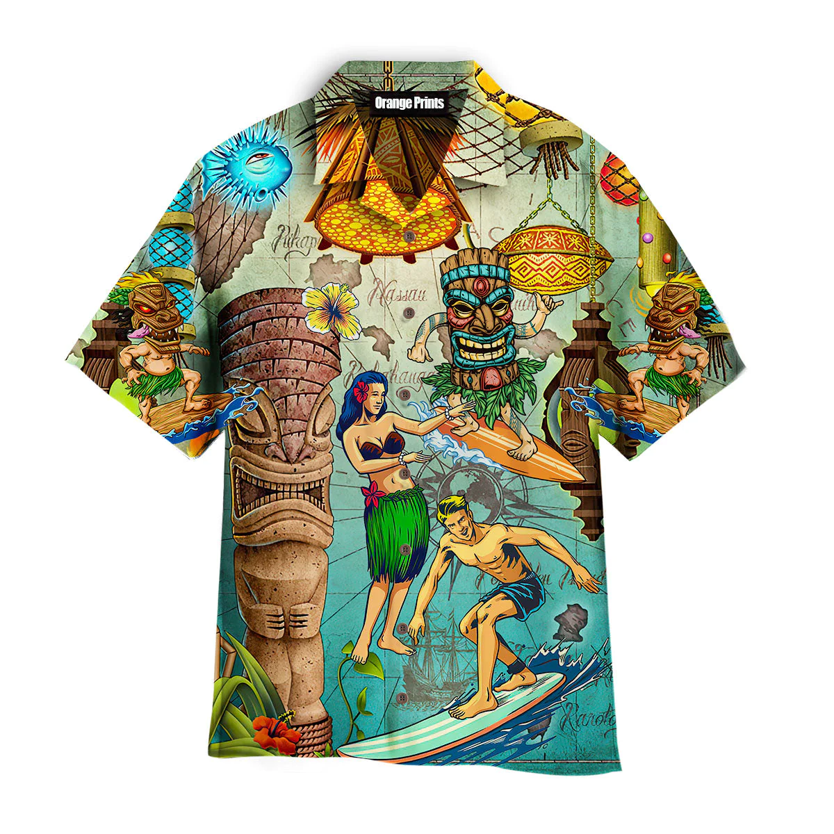 Tiki Tropical Surfing Beach Hawaiian Shirt