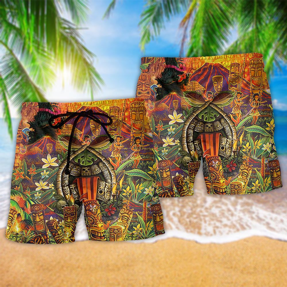 Tiki Wakaka Aloha Funny Trendy Aloha Hawaiian Beach Shorts
