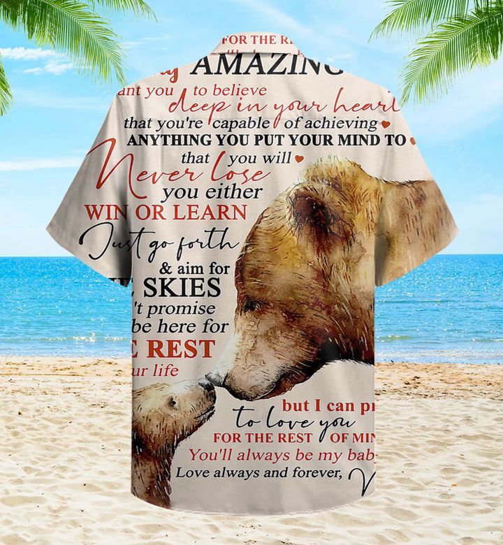 To My Amazing Son Bear Letter Vintage Yellow Trendy Hawaiian Shirt 3D Summer Gifts