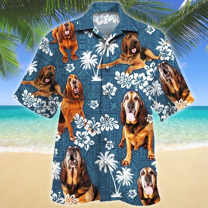 Tongue Out Bloodhound Dog Blue Tribal Trendy Hawaiian Shirt Tongue Out Bloodhound Dog Blue Tribal Trendy Hawaiian Shirt