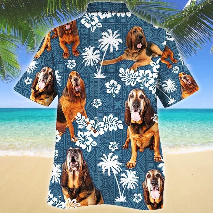 Tongue Out Bloodhound Dog Blue Tribal Trendy Hawaiian Shirt