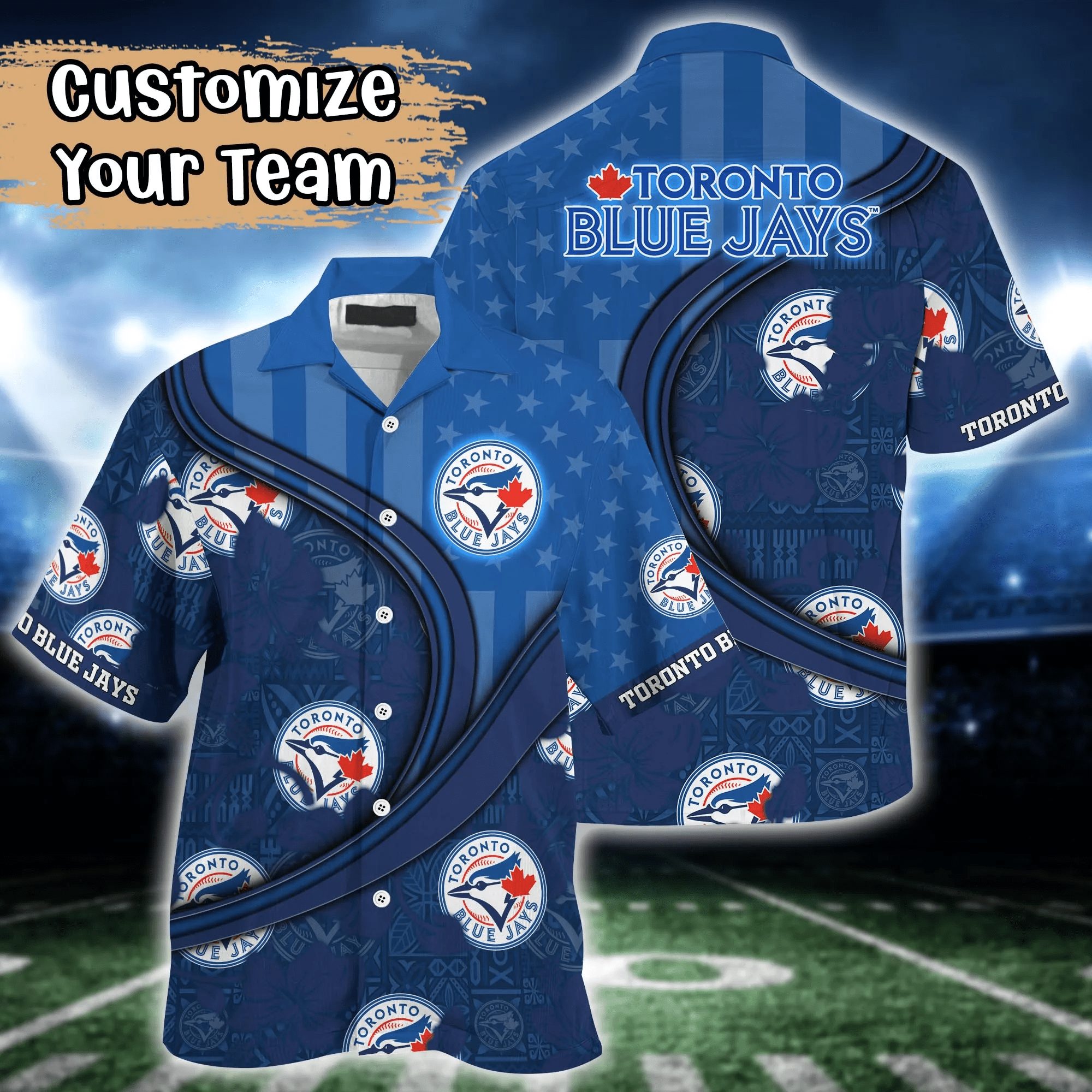 Toronto Blue Jays MLB Us Flag Hawaiian Shirt Custom Summer Aloha Shirt Toronto Blue Jays MLB Us Flag Hawaiian Shirt Custom Summer Aloha Shirt