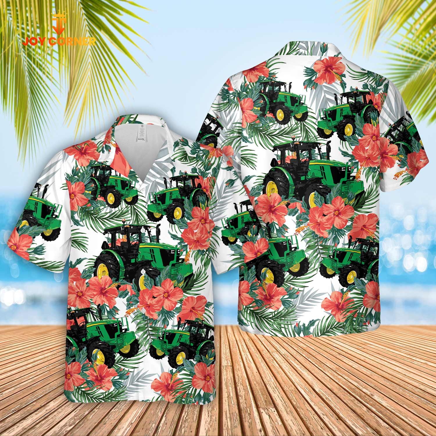 Tractor Amidst Hawaiian Flowers Scene Hawaiian Shirt Printed