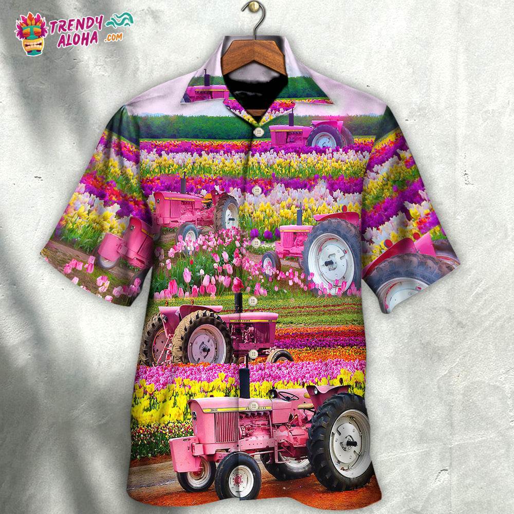 Tractor In Field Tulip Rural Landscape Majestically Hawaiian Shirt – Trendy Aloha