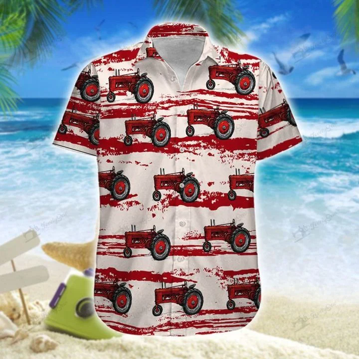 Tractor On The Beach All Printed 3D Short-Sleeve Trendy Hawaiian Shirt For Men, Women