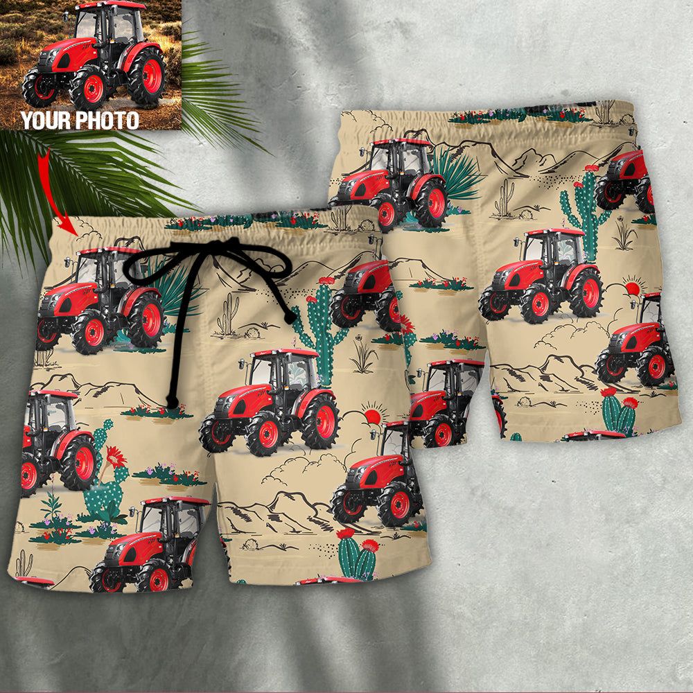 Tractor On The Desert Basic Style Custom Photo Trendy Aloha Hawaiian Beach Shorts