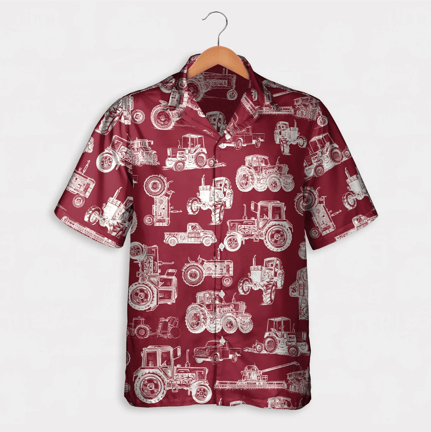 Tractor Pattern White And Blue, Red, Green Trendy Hawaiian Shirt, Summer Gift, Short Sleeve Aloha Beach Shirt
