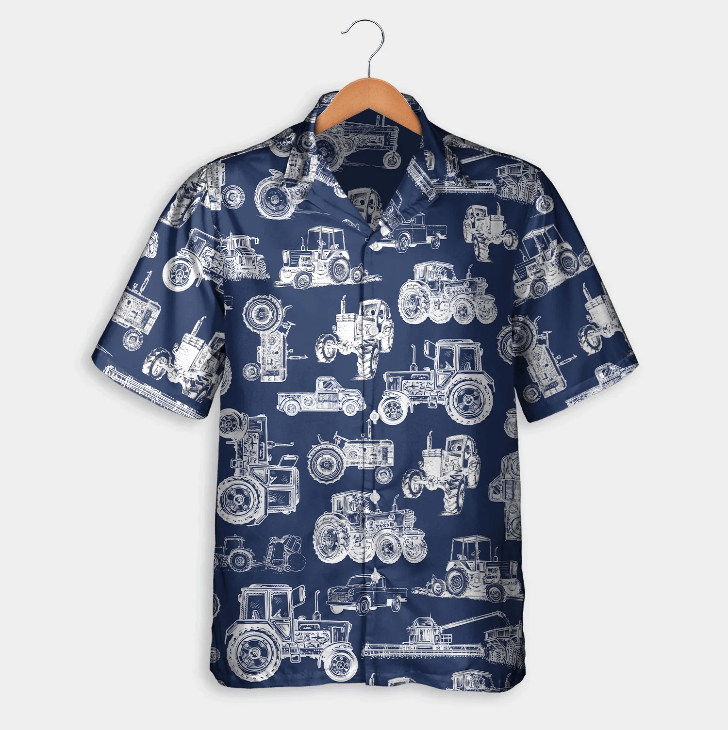 Tractor Pattern White And Blue, Red, Green Trendy Hawaiian Shirt, Summer Gift, Short Sleeve Aloha Beach Shirt