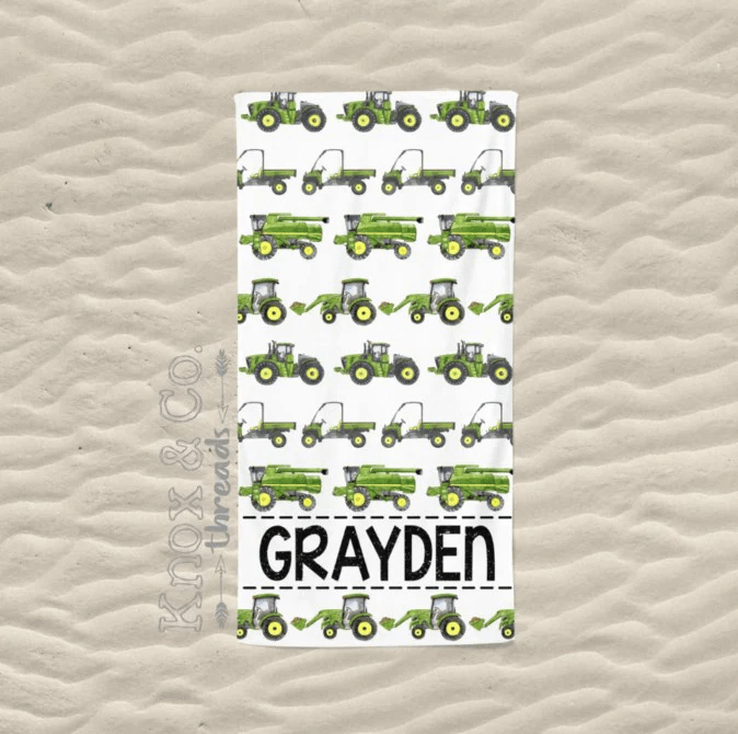 Tractor Theme Personalized Beach Towels Kids Adults Unique Design