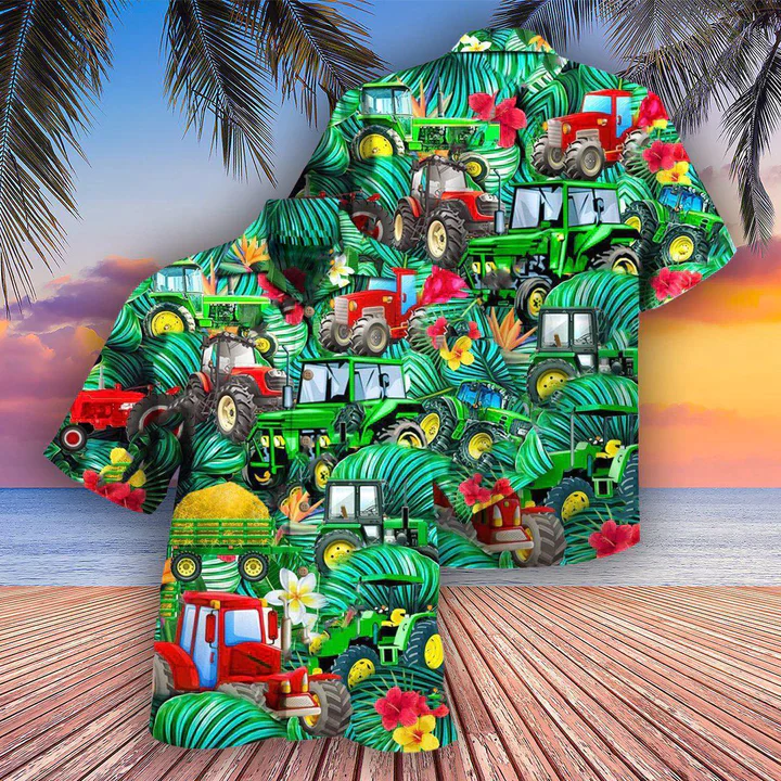 Tractor White Drawing All Printed 3D Short-Sleeve Trendy Hawaiian Shirt For Men, Women
