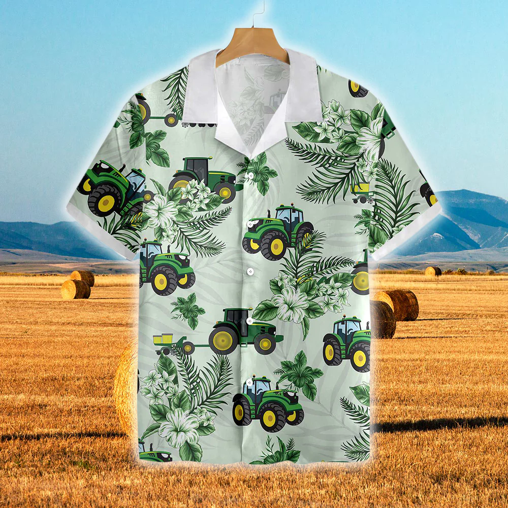 Tractors Green Hibiscus All Over Printed 3D Hawaiian Shirt