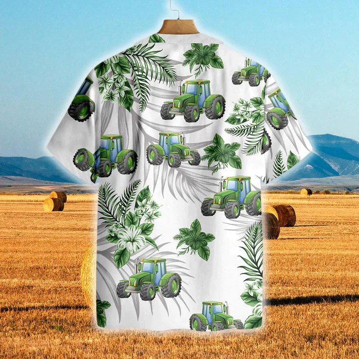 Tractors Green Hibiscus All Over Printed 3D Trendy Hawaiian Shirt