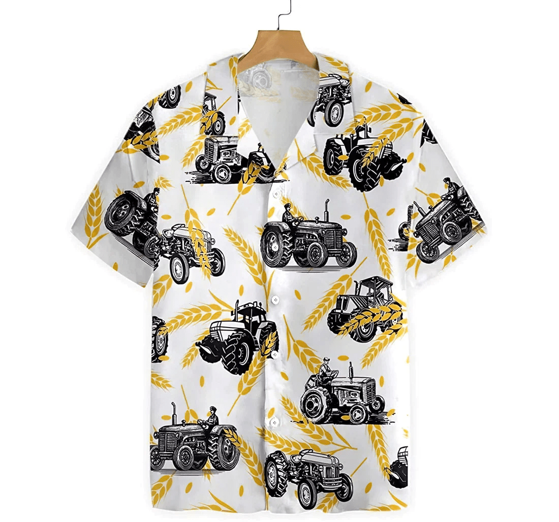 Tractors On Wheat Pattern Summer Clothes Trendy Hawaiian Shirt, Button Up Aloha Shirt For Men, Women Tractors On Wheat Pattern Summer Clothes Trendy Hawaiian Shirt, Button Up Aloha Shirt For Men, Women