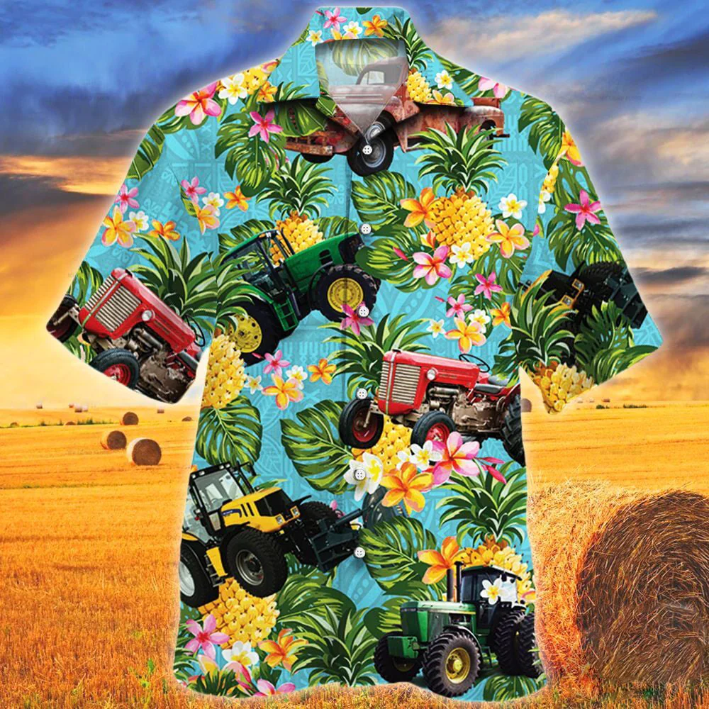 Tractors Pineapple Tropical Plant All Over Printed 3D Hawaiian Shirt