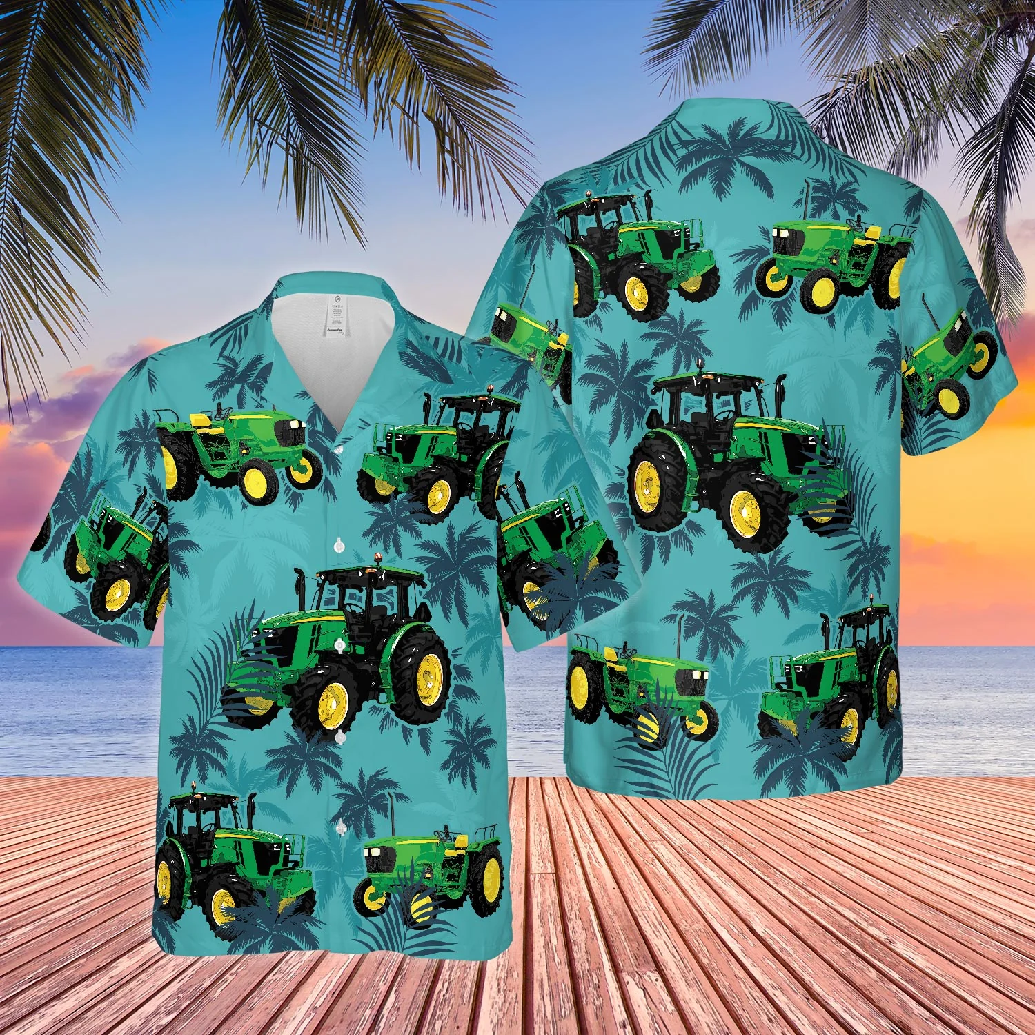 Tractors Tropical Plant Blue All Over Printed 3D Hawaiian Shirt