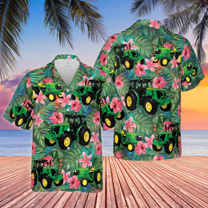 Tractors Tropical Plants Flower Green All Over Printed 3D Trendy Hawaiian Shirt