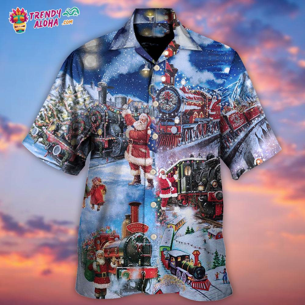 Train Christmas Santa And Train Happiness Hawaiian Shirt – Trendy Aloha