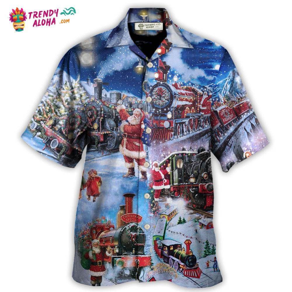 Train Christmas Santa And Train Happiness Hawaiian Shirt – Trendy Aloha