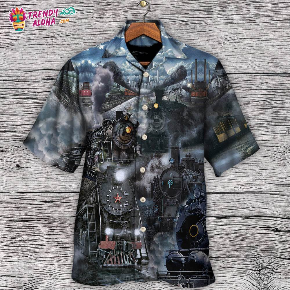 Train Emerging From A Cloud Of Steam In The Middle Night Hawaiian Shirt – Trendy Aloha
