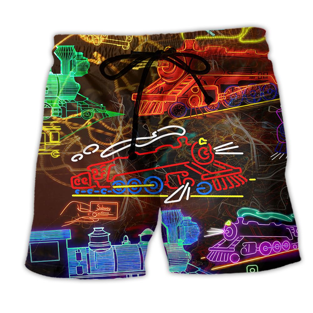 Train Life Is Better On A Train Neon Color Trendy Aloha Hawaiian Beach Shorts Train Life Is Better On A Train Neon Color Trendy Aloha Hawaiian Beach Shorts