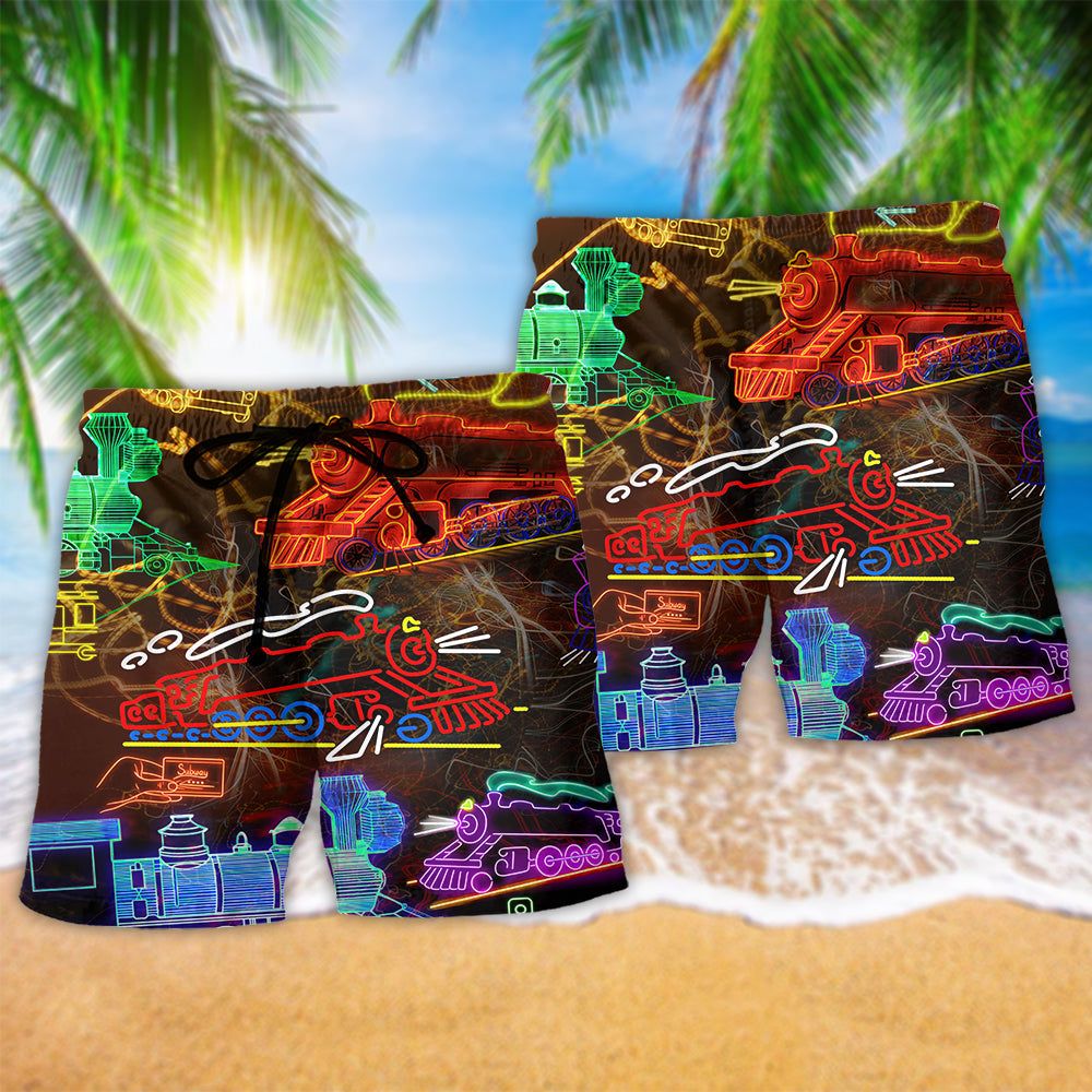 Train Life Is Better On A Train Neon Color Trendy Aloha Hawaiian Beach Shorts