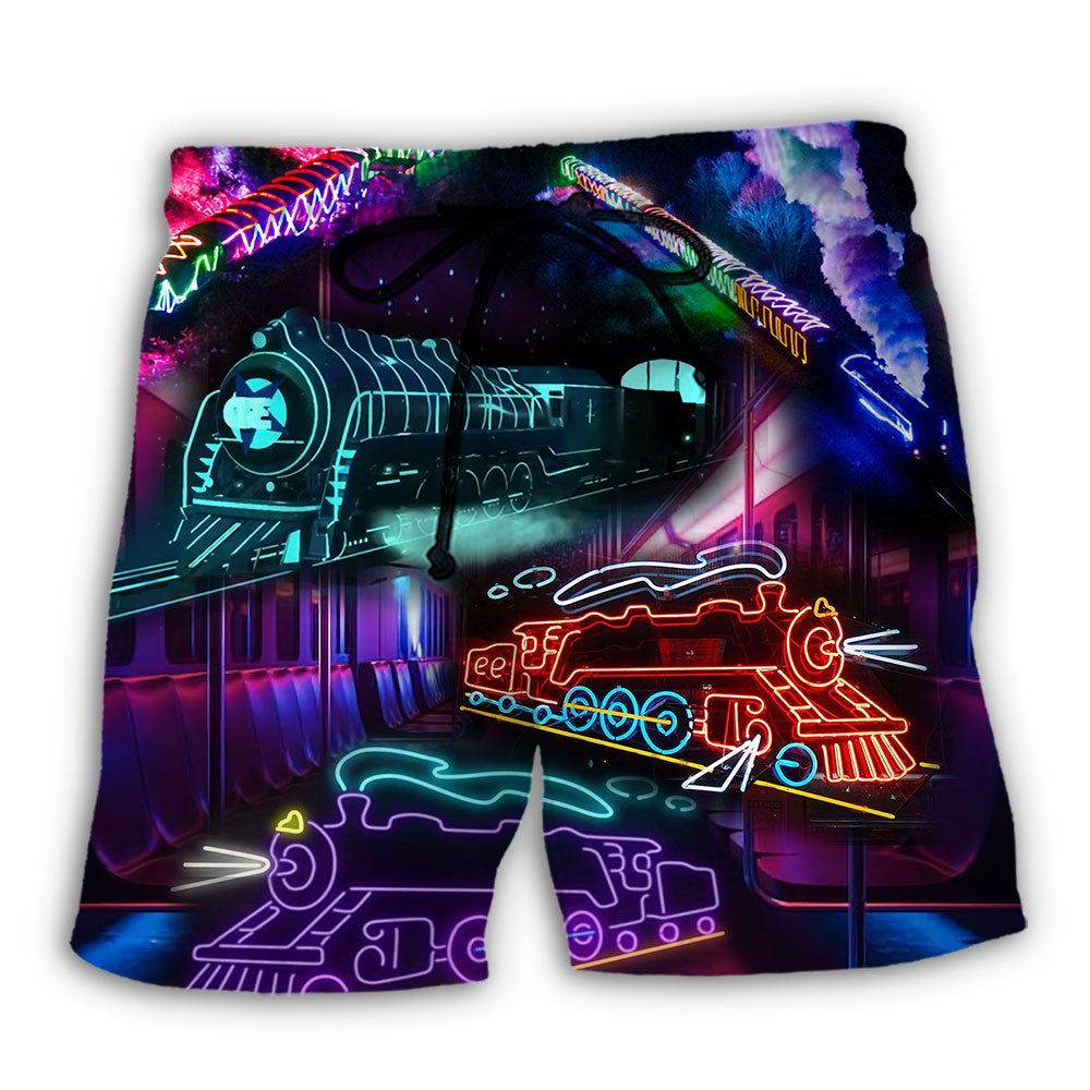 Train Neon Art Night Life Trendy Aloha Hawaiian Beach Shorts Train Neon Art Night Life Trendy Aloha Hawaiian Beach Shorts