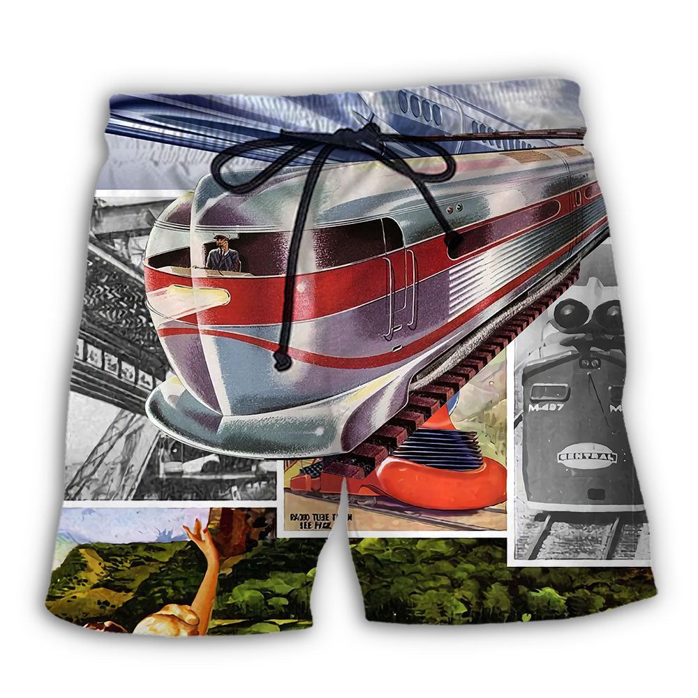Train Retro Luxury Style Trendy Aloha Hawaiian Beach Shorts Train Retro Luxury Style Trendy Aloha Hawaiian Beach Shorts