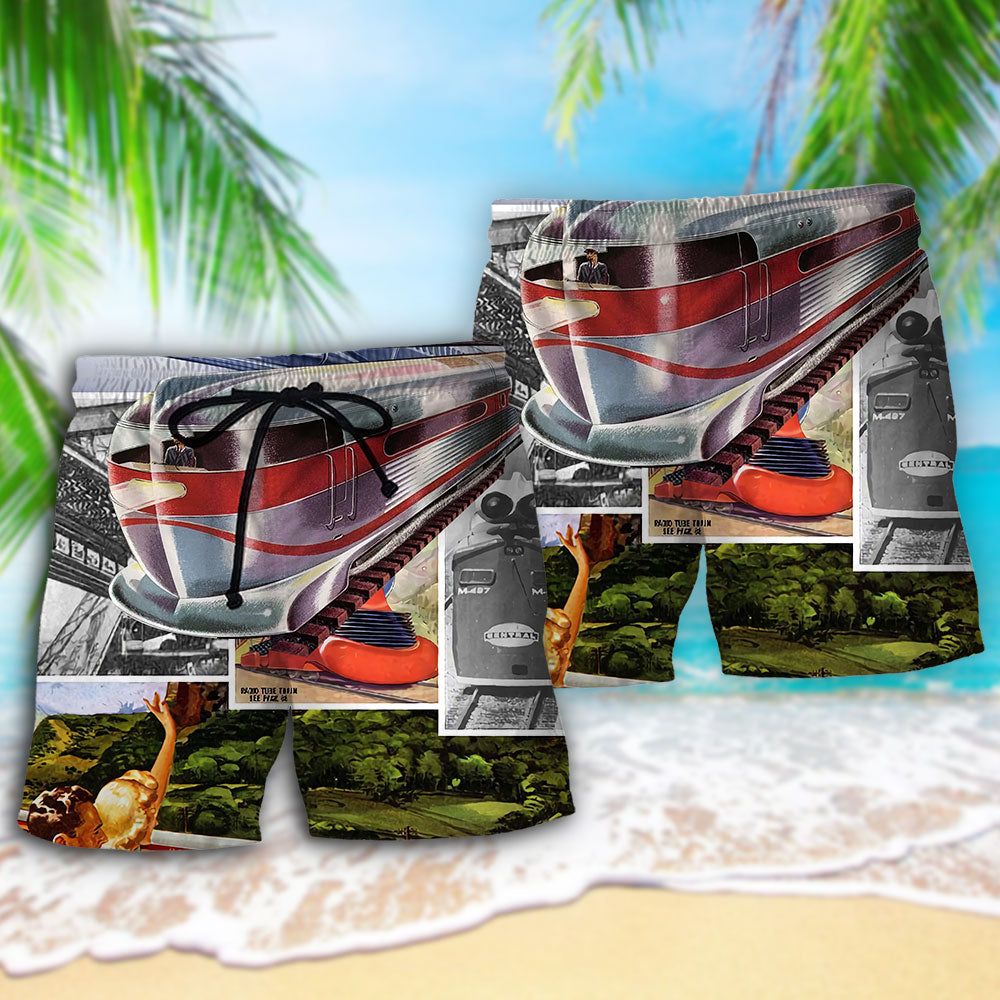 Train Retro Luxury Style Trendy Aloha Hawaiian Beach Shorts