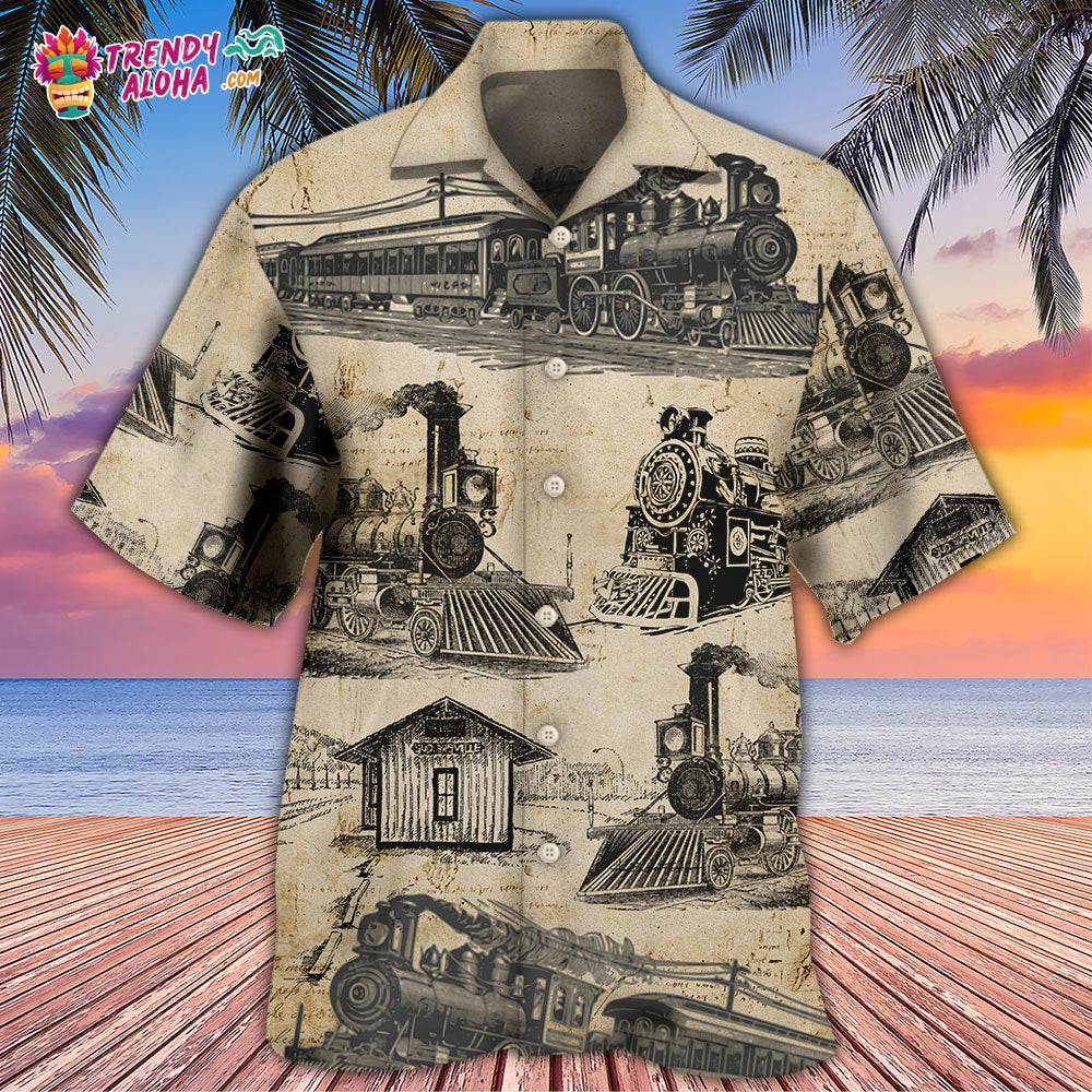 Train Vintage Art Sketch Hawaiian Shirt – Trendy Aloha