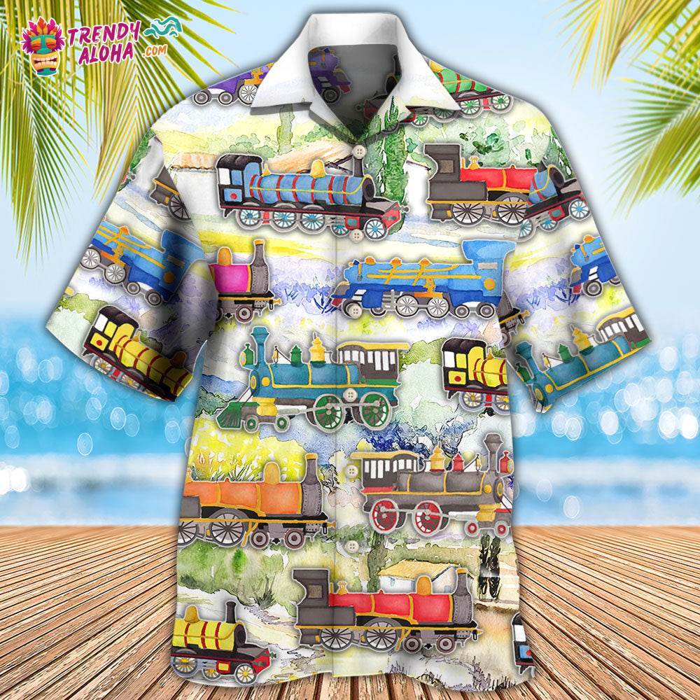 Train Watercolor Art Mountain Hawaiian Shirt – Trendy Aloha