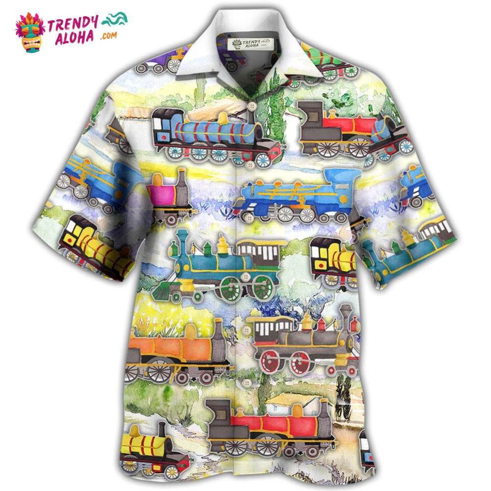 Train Watercolor Art Mountain Hawaiian Shirt – Trendy Aloha Train Watercolor Art Mountain Hawaiian Shirt – Trendy Aloha