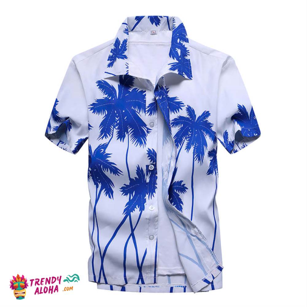 Trendy Aloha Hawaiian Shirts Print Leaves White Aloha Beach Shirts For Men