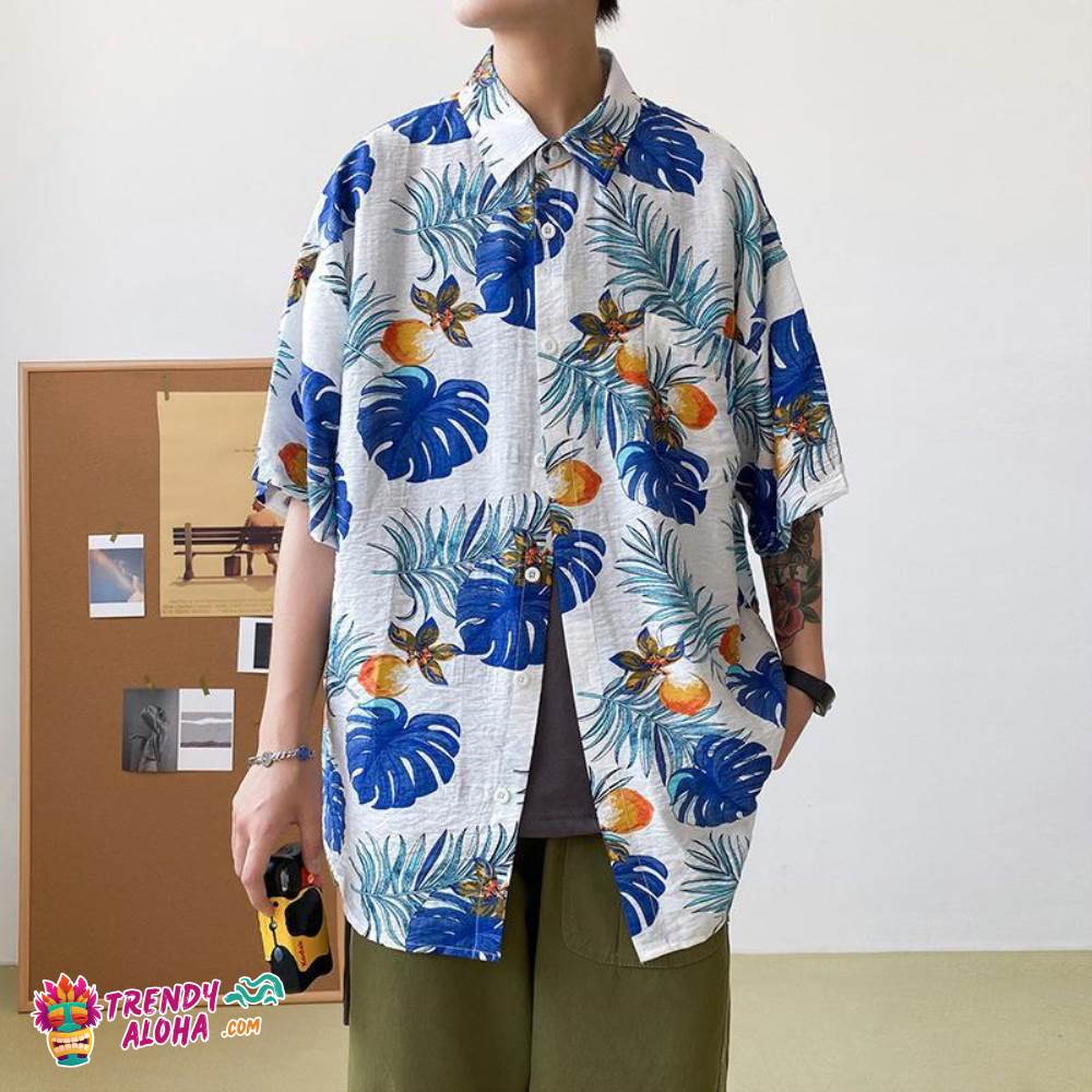Trendy Aloha Hawaiian Shirts Print Tropical Leaves On White Background Aloha Beach Shirts For Men