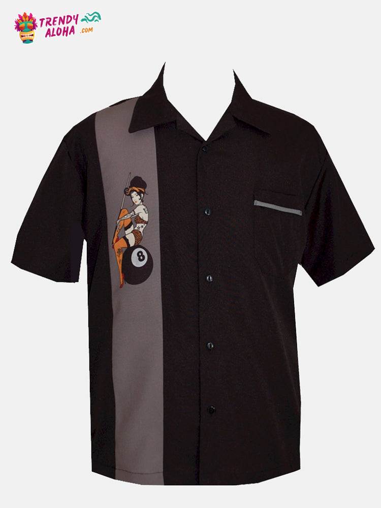Trendy Aloha Men’s Billiard Ball Print Short Sleeve Shirt, Vintage Pool Theme