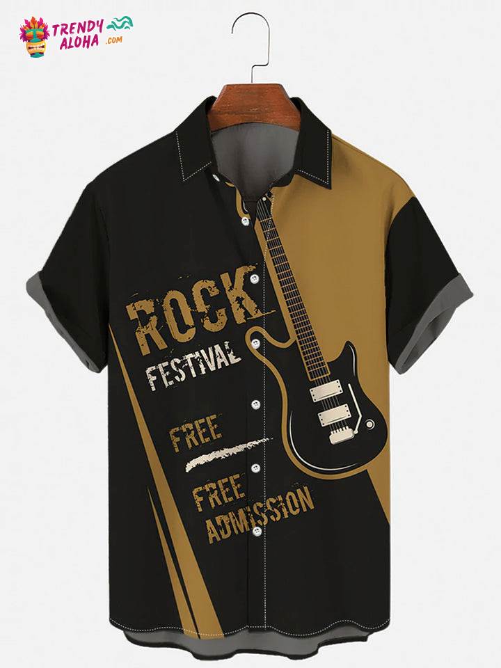 Trendy Aloha Men’s Brown Retro Music Rock Electric Guitar Shirts Trendy Aloha Men’s Brown Retro Music Rock Electric Guitar Shirts