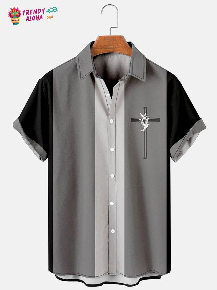 Trendy Aloha Mens Easter Cross Print Shirt